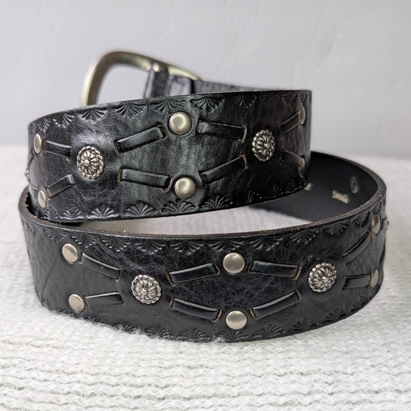Fossil Accessories - Fossil Black Leather Western Belt with Silver Studded Accents Small